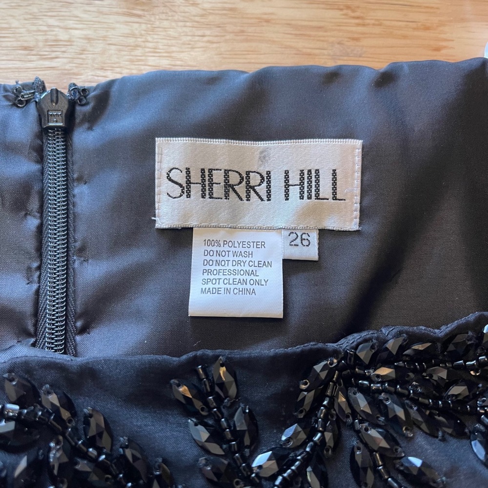 NWT Sherri Hill Black Beaded Strapless Chiffon Formal Evening Gown Dress Size 26 - Picture 8 of 13